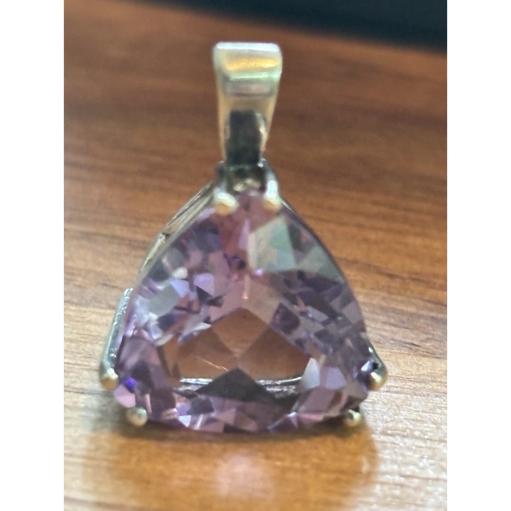 AMETHYST Trillion Cut Pendant Sterling Silver - Picture 1 of 7